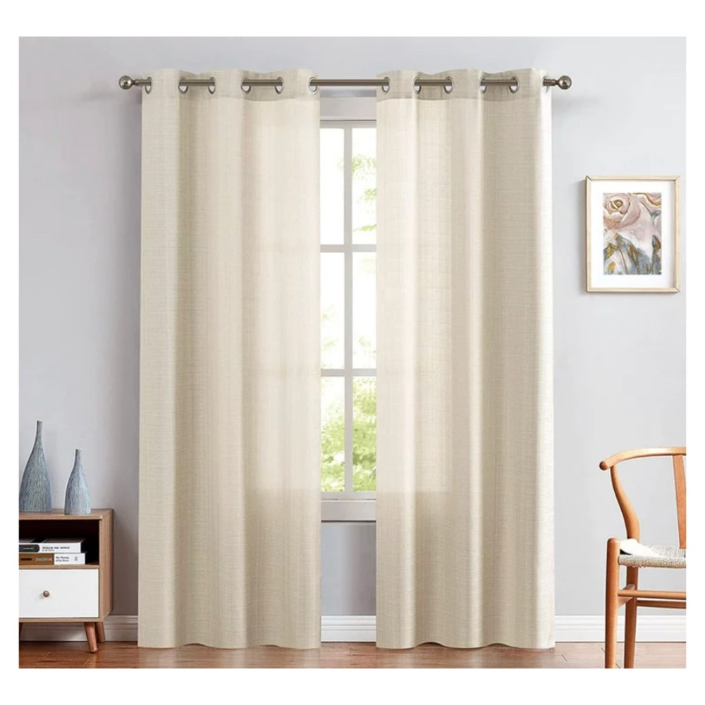 Beige Linen Like Grommet Curtain Panels